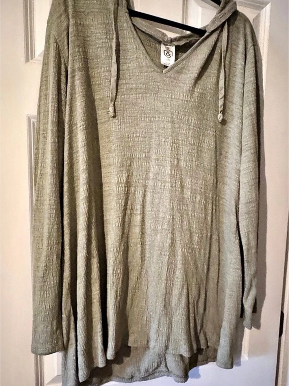 Agnes & Dora Waffle-Knit Hooded Tunic Green XL